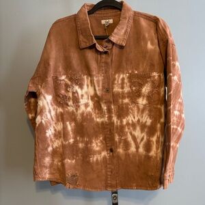 Easel Women's Denim Jacket Distressed Bleach Tie Dye Size M NWT Boho Festival